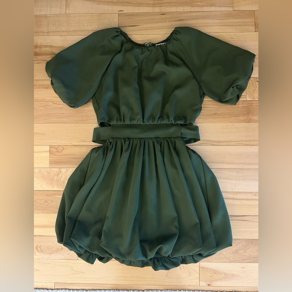 TCEC Olive Green Bubble Dress with Puff Sleeves